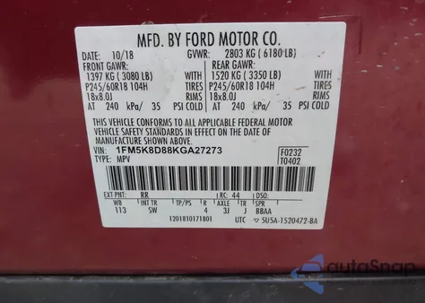 2019 Ford Explorer Xlt z USA, uszkodzony, nr VIN 1FM5K8D88KGA27273